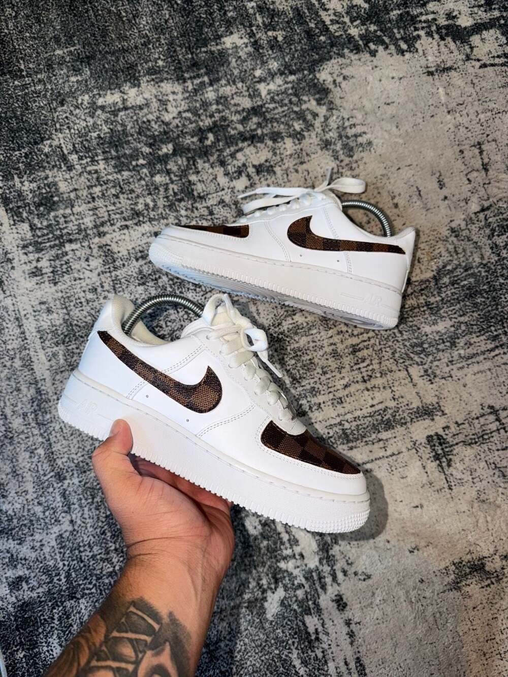 Size: 7.5w- Nike Air Force 1 Low Custom with Brown LV pattern - Picture 1 of 6